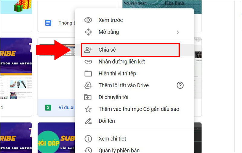 Chọn chia sẻ file 